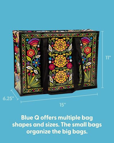 Blue Q Reusable Shoulder Tote Bag - Carry Everywhere Bag with Hefty Zipper - color: Flower Fest