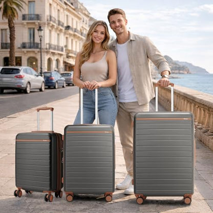 Kono Carry-On Suitcase 20in Expandable ABS+PC Airline Approved Grey/Brown - color: Grey, size: Carry-On 20-Inch