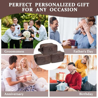 Travel Toiletry Bag For Mens PU Leather Engraved Initials (Dark Brown E) - color: Dark Brown, style: E