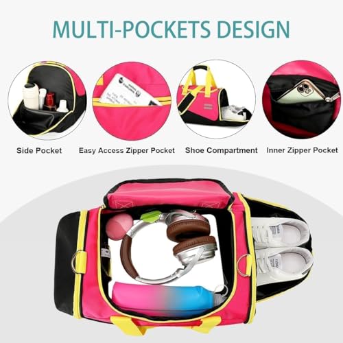 Urbanstand Gym Bag for Men & Women - 30L Duffle Bags with Shoe Compartment - color: Pink Yellow