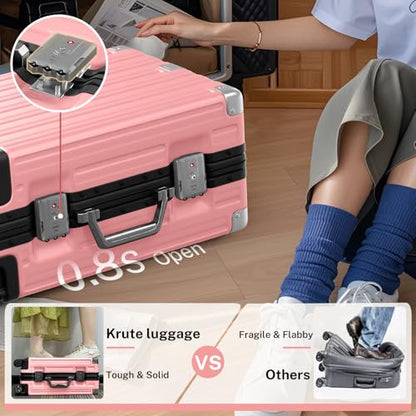 Krute Zipperless Carry On Luggage with Wheels 20 inch Hardshell Suitcase - color: Pink, size: Carry-on (20 Inch)