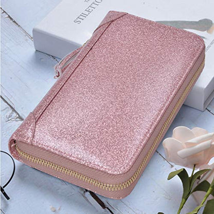Easyoulife Credit Card Holder Wallet Womens Zipper Leather Case Purse RFID Blocking - color: Glitter Light Purple