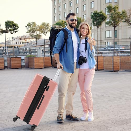 Sweetcrispy 28 Inch Checked Luggage, Suitcase with Spinner Wheels - color: Pink, size: 28 Inch