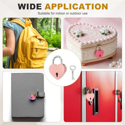 PATIKIL Mini Heart Lock w/Key 1.2x1.5 Heart Shaped Padlock Pink - color: Pink, size: 1.2"x1.5"