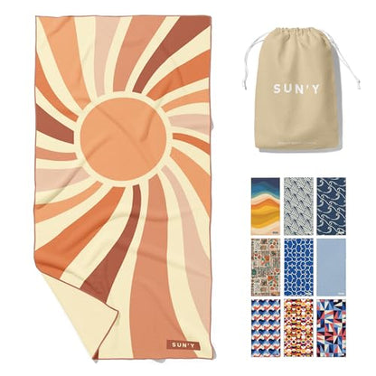 SUN'Y Waffle Microfiber Beach Towel, Sand Free, Quick Dry - Rays - color: Rays