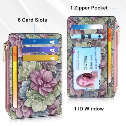Tipmile Womens Credit Card Holder Wallet, Small Slim RFID Blocking Sleeve - color: Flowers