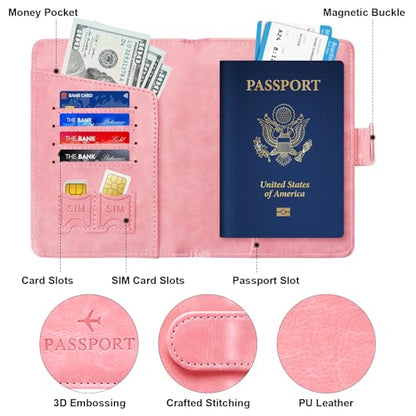 Passport Holder for Travel Essentials Wallet Cover Case Women Men Gift - color: D-Pink