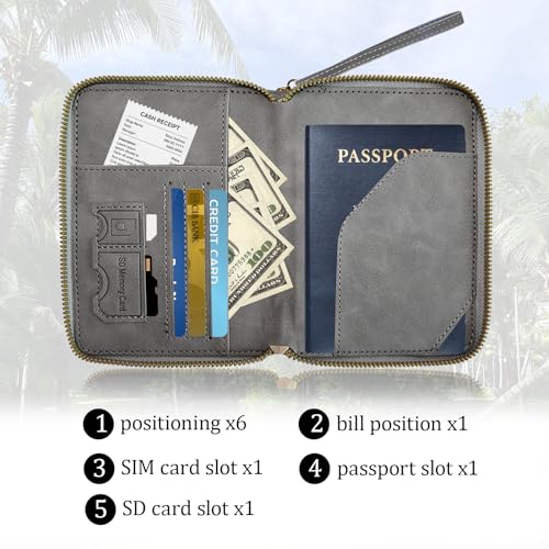 Passport Holder for Travel Wallet,RFID Detachable Wrist Strap Wallet - color: Gray