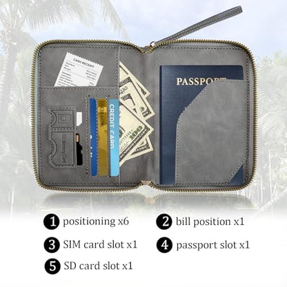 Passport Holder for Travel Wallet,RFID Detachable Wrist Strap Wallet - color: Gray