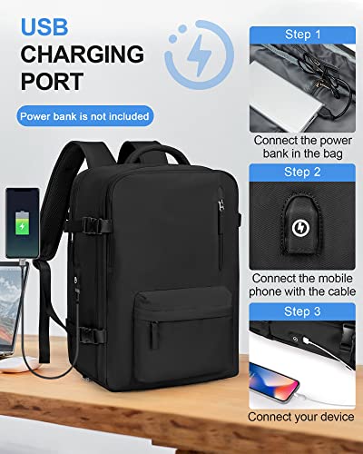 WONHOX Large Travel Laptop Backpack Expandable Flight Approved Backpack Carry on Backpack for Women Men Waterproof 17inch Laptop Daypack Hiking Work Backpack with Shoe Compartment Black - color: A6-black