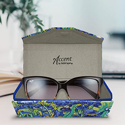 RainCaper Folding Travel Sunglasses & Reading Eyeglasses Case - Vegan Leather, Compact, Magnetic Closure, Slim Trifold Design - color: Van Gogh Irises