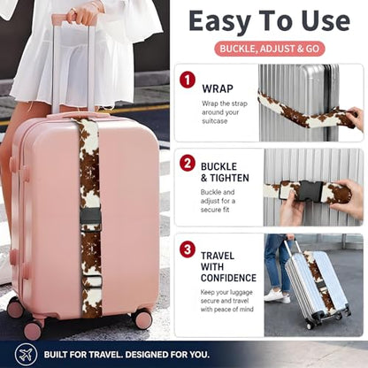 Luggage Strap for Suitcases Adjustable Travel Belt with Quick Release Buckle, Cute Travel Accessories for Suitcase Strap Brown Cow Print - color: Brown Cow Print