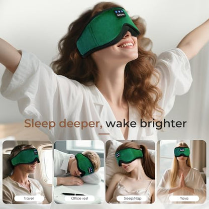 Sleep Mask with Bluetooth Headphone,100% Blackout, Zero Eye Pressure, Green - color: Green