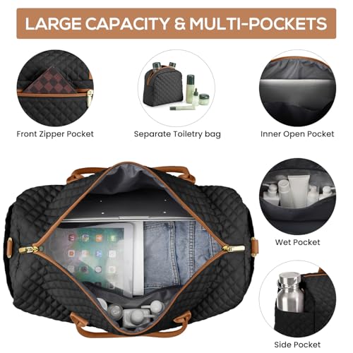Travel Weekender Bags for Women: Overnight Bags with Shoe Compartment 3Pcs - color: 3-Blank Brown, size: 40L-3Pcs Set