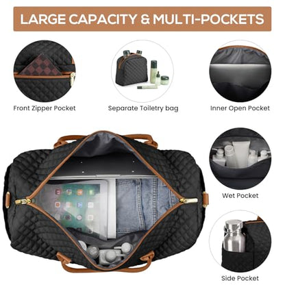 Travel Weekender Bags for Women: Overnight Bags with Shoe Compartment 3Pcs - color: 3-Blank Brown, size: 40L-3Pcs Set