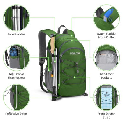 RealCool 30L Lightweight Hiking Backpack, Waterproof Daypack for Camping - color: Green, size: 30L