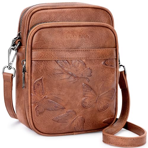 BELTANA Small Crossbody Bags for Women, Lightweight RFID Cell Phone Purse - color: Brown