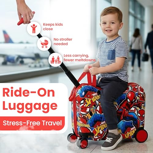 Bioworld Spider-Man Ride-On Suitcase for Kids, 18-Inch Hardside Luggage - color: Spider-Man AOP