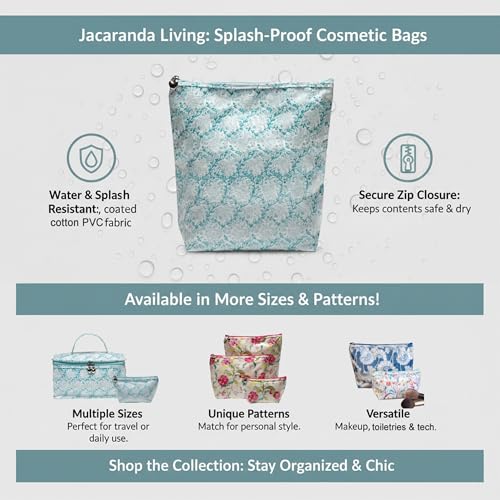 Vanity Bag/Train Case - Water-Resistant, PVC-Lined, Easy to Clean, Compact & Travel Ready Makeup Organizer - Aqua Trellis Print - color: Aqua Trellis, size: Large Vanity/Train Case