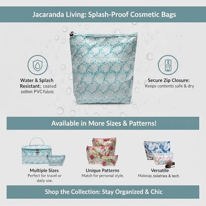 Vanity Bag/Train Case - Water-Resistant, PVC-Lined, Easy to Clean, Compact & Travel Ready Makeup Organizer - Aqua Trellis Print - color: Aqua Trellis, size: Large Vanity/Train Case