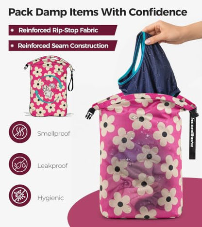 Compression Travel Laundry Bag for Dirty Clothes, Pump-Free Laundry Bag - color: Pink Garden, size: Large