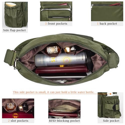 VOLGANIK ROCK RFID Anti Thief Crossbody Bag for Women Waterproof Shoulder Bag Messenger Bag Casual Nylon Purse Handbag - color: Army Green