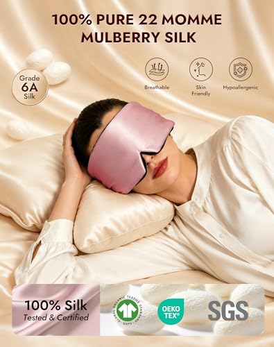 SilkSilky 22 Momme Mulberry Silk Sleep Mask for Side Sleepers, Pale Mauve - color: Pale Mauve