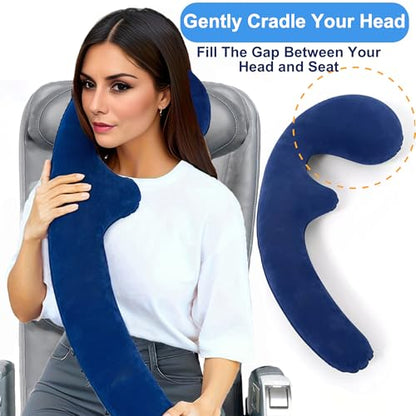 Inflatable Travel Body Pillow, Airplane Neck pillow For Long Flight - color: Navy