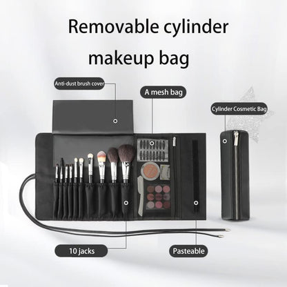 REQO Makeup Brush Organizer with Lid,Makeup Brush Holder Case Dustproof Black,Make Up Brush Bag Pouch with Cover Trave