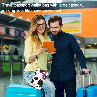 Family Passport Holder Wallet RFID Blocking Document Organizer - color: Brown Cow