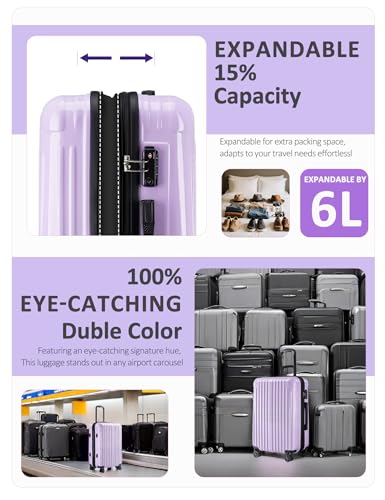 Expandable Carry on Luggage Suitcase with Wheels - color: Lilac, size: S(20In Carry-on)