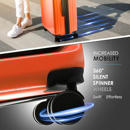 TRAVELARIM 4 Piece Luggage Sets with Spinner Wheels, Travel Suitcase Set - color: Orange, size: 4 Piece Set (20/24/28)