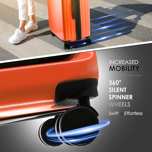 TRAVELARIM 4 Piece Luggage Sets with Spinner Wheels, Travel Suitcase Set - color: Orange, size: 4 Piece Set (20/24/28)