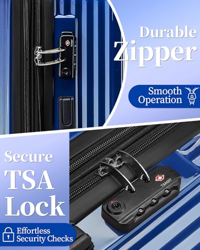 Expandable 24 Inch Checked Luggage Suitcase with TSA Lock - color: GlossyBlue, size: M(checked-24")