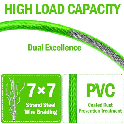 4.7mm(3/16") Steel Security Cable with Loops, Bike Lock Cable, 2Pack - color: Green, size: 4FT-(2Pack)