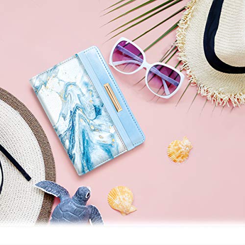 Coco Rossi Passport Holder for Travel Women Slim RFID Passport Cover Wallet - color: Blue Marble