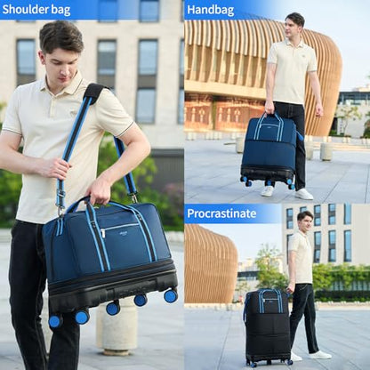 Rolling Duffle Bag with Detachable Wheels, Large Capacity Expandable Foldable Suitcase for Travel,Collapsible Luggage Carry on Duffel Overnight Weekend Bags - color: Black