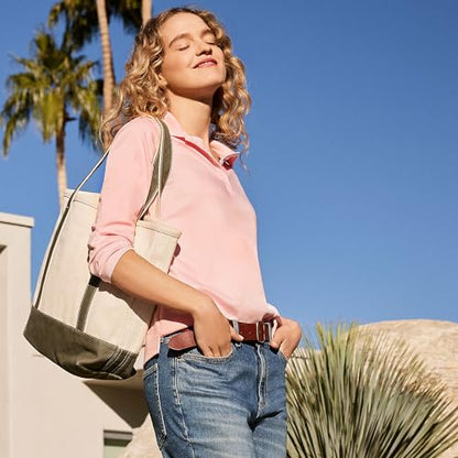 Lands' End Zip Canvas Tote - color: Natural/Dark Olive Green, size: Large Long Handle