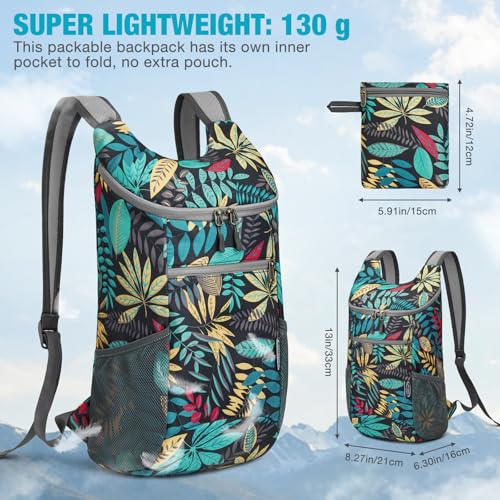 G4Free 10L Lightweight Packable Hiking Backpack, Nylon Daypack Daily Travel - color: Blue Leaf, size: Small