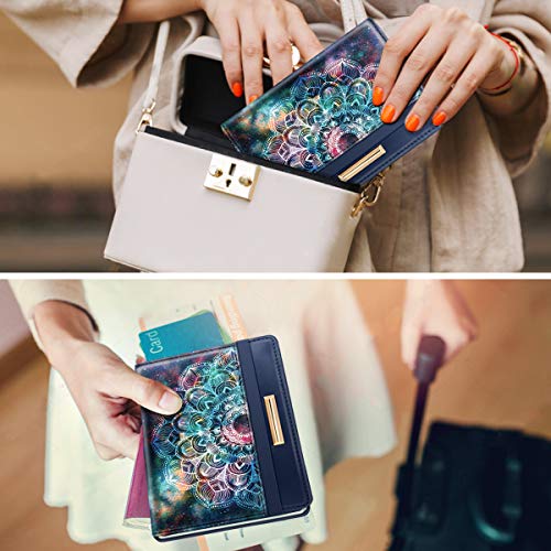 Coco Rossi Passport Holder for Travel Women Slim RFID Passport Cover Wallet - color: Mandala