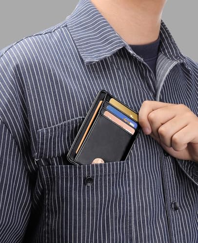 Teskyer Slim Minimalist Wallet for Men, RFID Front Pocket Card Holder - color: Black