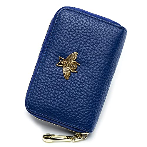 imeetu RFID Credit Card Holder, Small Card Wallet Women, Leather Card Case | Genuine Leather Women's Card & id Cases, Change Coin Purse with Zipper Keychain id Window, 20 Colors & 3 Styles, Daily, Gifts - color: Lite-Cobalt Blue, size: Lite