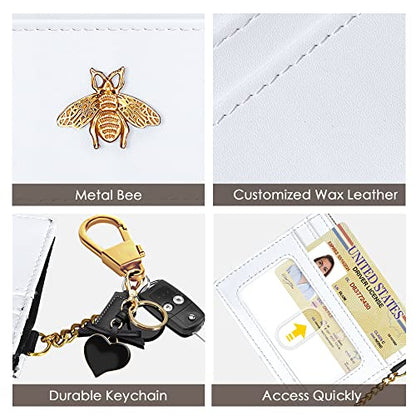 SEAVILIA Credit Card Holder Small Keychain Wallet for Women RFID Blocking - color: White