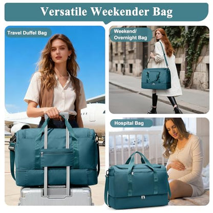 Travel Duffle Bag with Shoe Compartment, XL Weekender Bags for Women - color: A-Peacock Blue, size: Extra Large