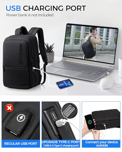 Fenree.geer Work Backpack for Men, Expandable Backpack with USB C Charging Port, Water Resistant 15.6 Inch Laptop Backpack, Black - size: Medium - Business