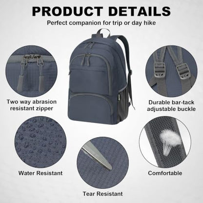 HOLYLUCK 20L lightweight packable Hiking Daypack Foldable Backpack for Men Women Small Travel Outdoor Foldable Shoulder Bag - color: Dark Grey