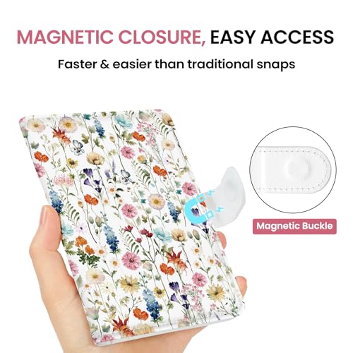 Passport Holder for Travel, RFID Blocking Wallet with Magnetic Closure - color: A-Wildflower