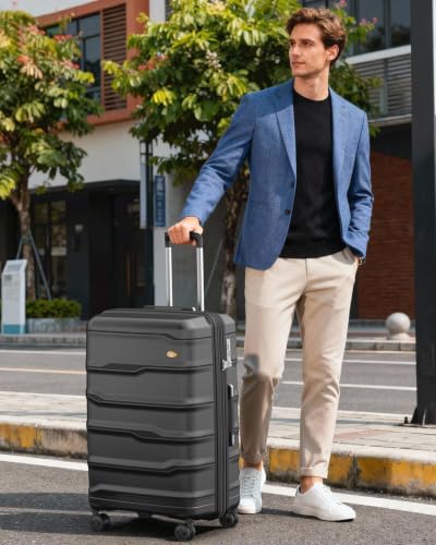 28 Inch Luggage with Spinner Wheels, Large Hard Shell Suitcase, Lightweight PP Luggages with TSA Lock, Checked-Large Suitcases 28-Inch, Black - color: 0-Black, size: Checked-Large 28-Inch
