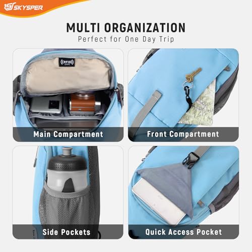 SKYSPER Sling Bag RFID Cross Body Bag Recycled Crossbody Backpack Travel Daypack - color: Skyblue