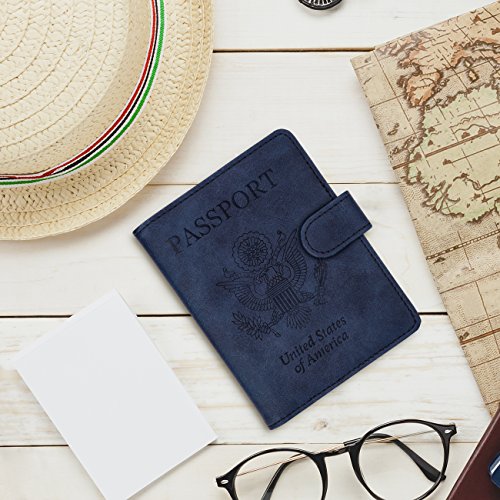 WALNEW Passport Holder for Travel, RFID Passport Wallet, Travel Essentials - color: Navy Blue